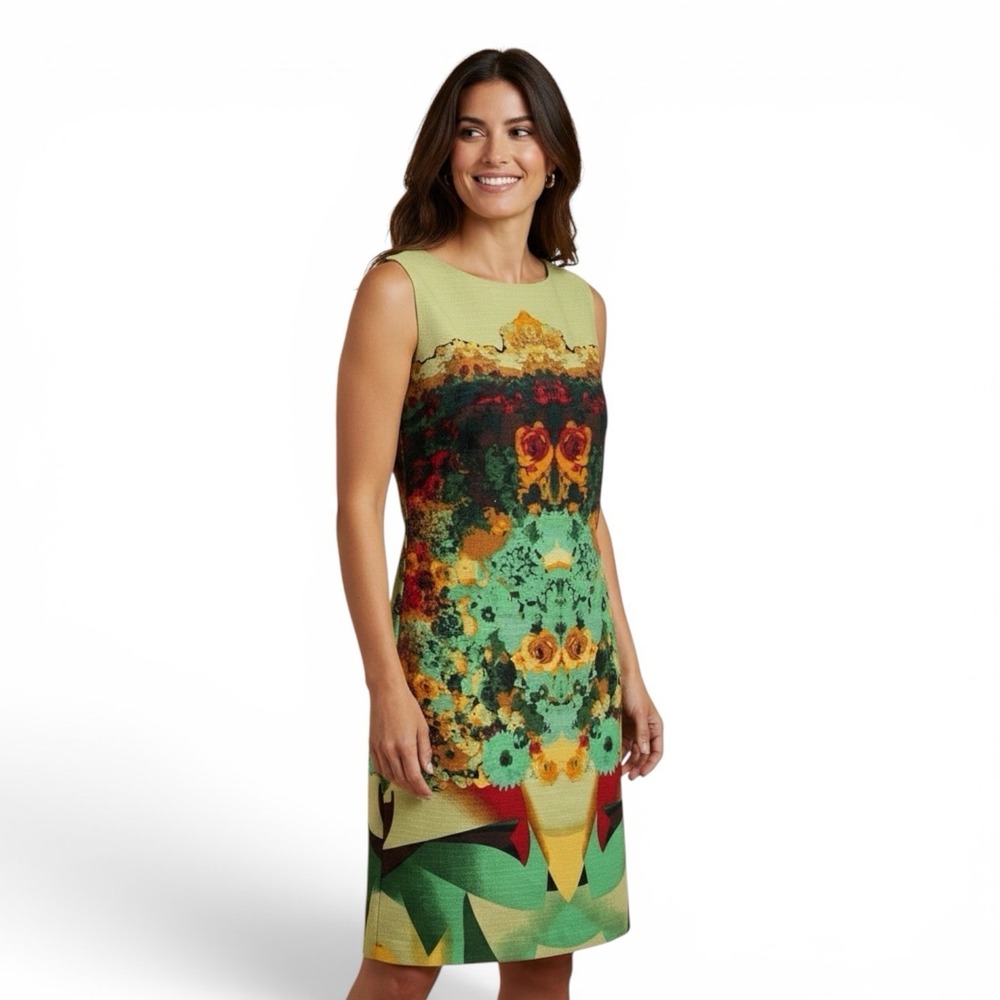 Julian Taylor Artsy Abstract Midi Dress Floral Sleeveless Size‎ 4 Retro Modern
